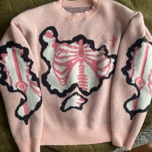 ROMWE Pink and Black Skeleton Sweater